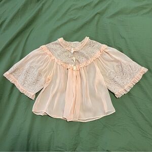Antique 1940s silk peach and lace bed jacket